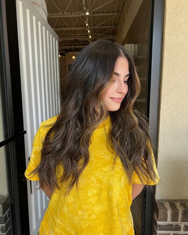 8. Chocolate Brown Layers with Natural Face-Framing Highlights - Chocolate Brown Hair with Highlights