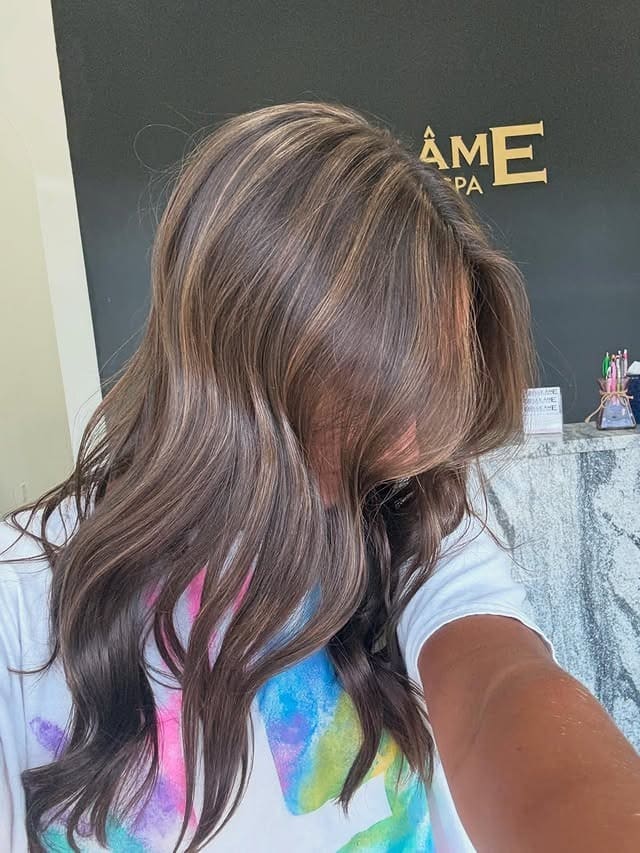 11. Chocolate Brown Waves with Soft Neutral Highlights - Chocolate Brown Hair with Highlights