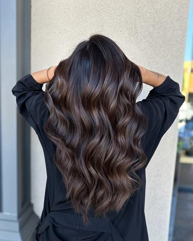 14. Deep Chocolate Brown Waves with Dimensional Highlights - Chocolate Brown Hair with Highlights