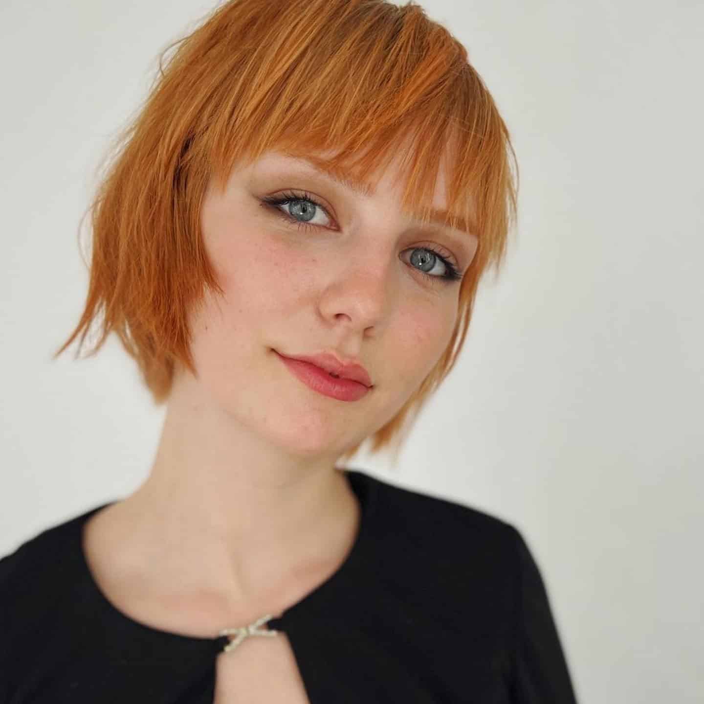 17. Choppy Short Layers with Micro Fringe in Copper Red - Short Layered Haircuts with Bangs