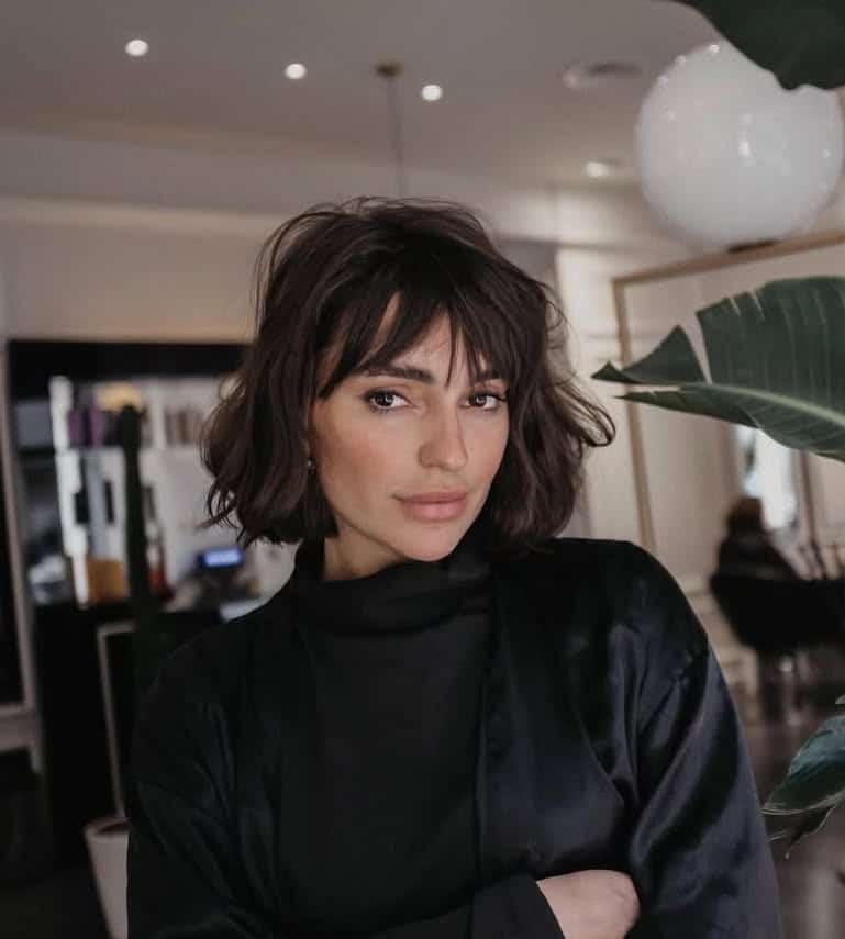 22. Textured Short Shag with Wispy Bangs in Deep Espresso Brown - Short Layered Haircuts with Bangs