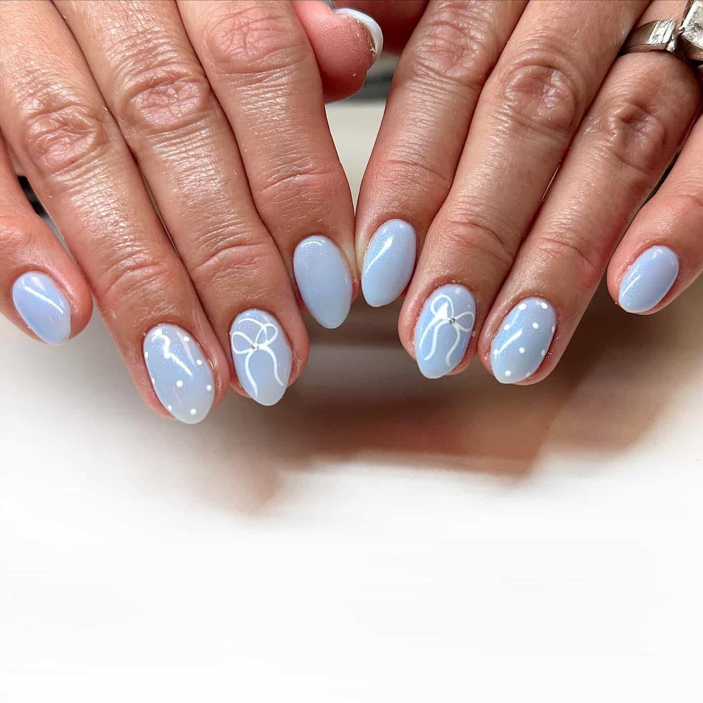 18. Baby Blue French Square Nails - white and blue nail ideas