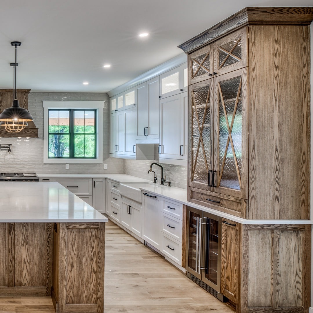 5. Transitional Oak Kitchen with White and Natural Wood Contrast - oak cabinets kitchen ideas
