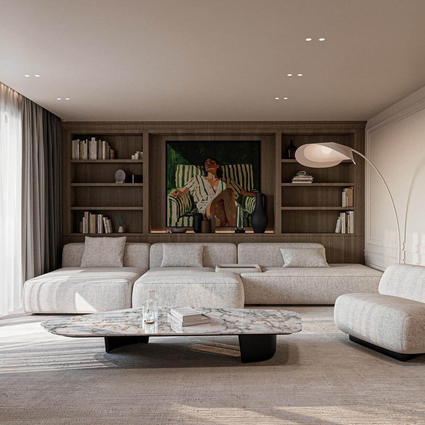 4. Modern Vintage Living Room in Warm Wood and Stone - vintage living room ideas