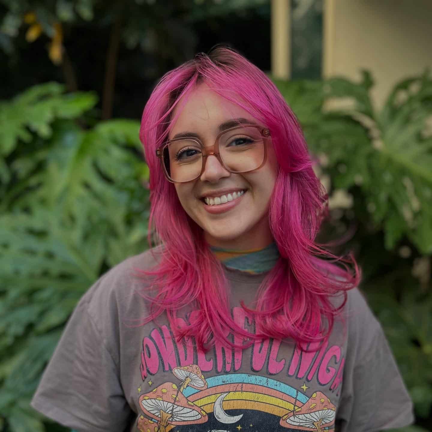 1. Soft Magenta Layered Shag - Pink Hair Color