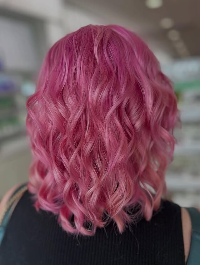 2. Rosy Pink Textured Bob - Pink Hair Color