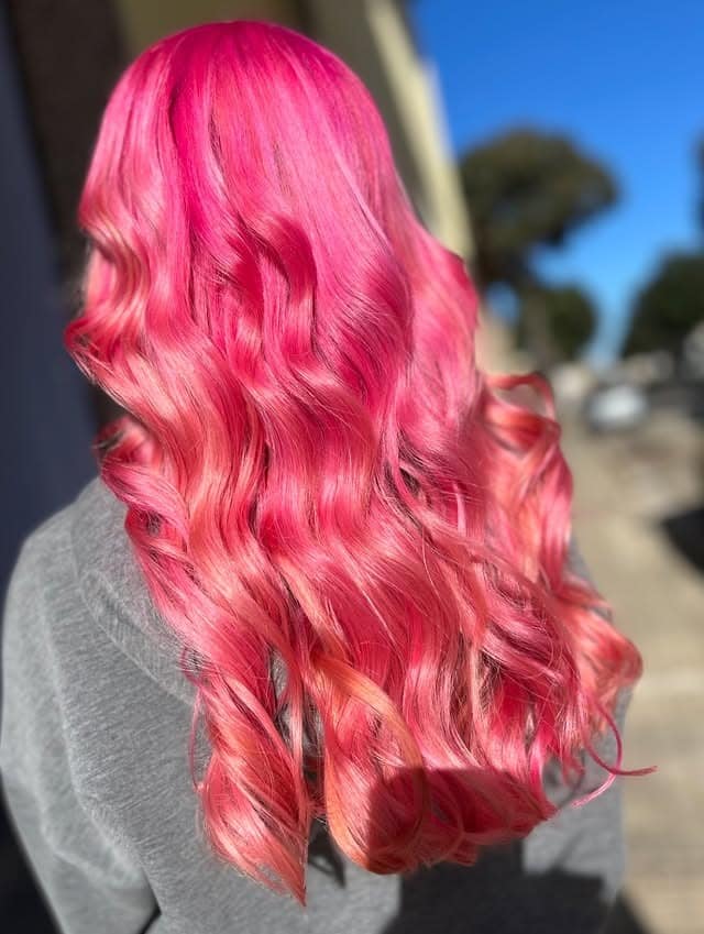 11. Rose Pink Glossy Waves - Pink Hair Color