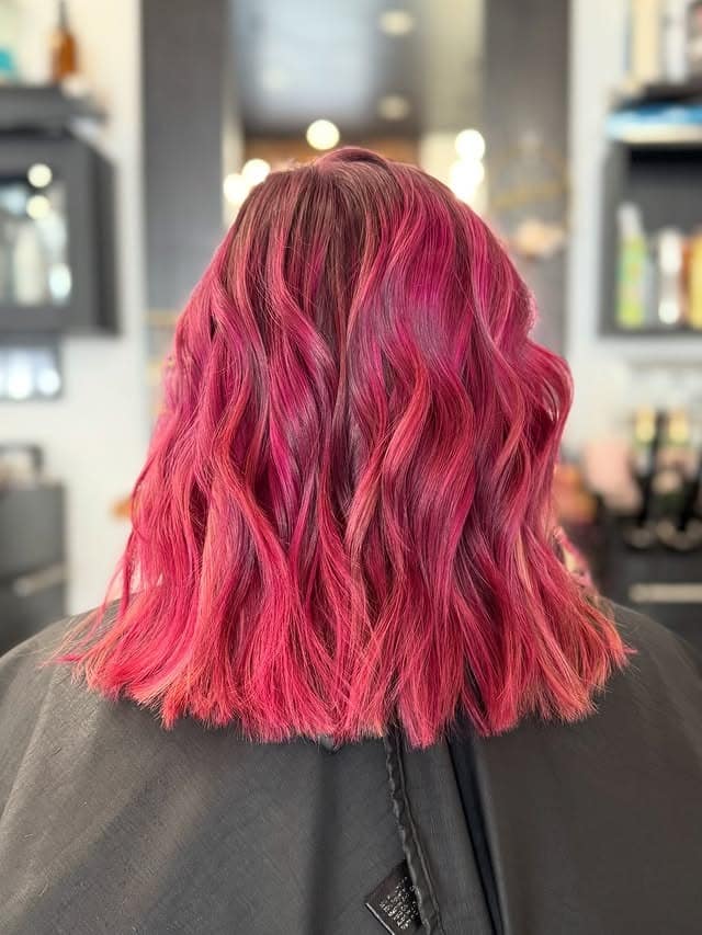 19. Cranberry Pink Textured Bob - Pink Hair Color