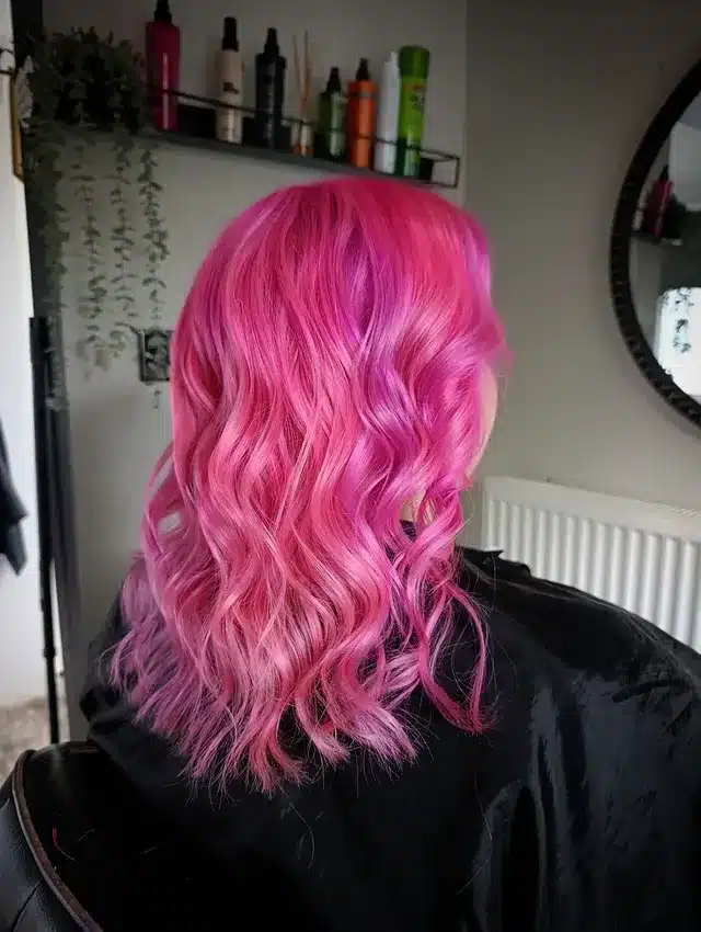 22. Bright Pink Soft Wave Lob - Pink Hair Color