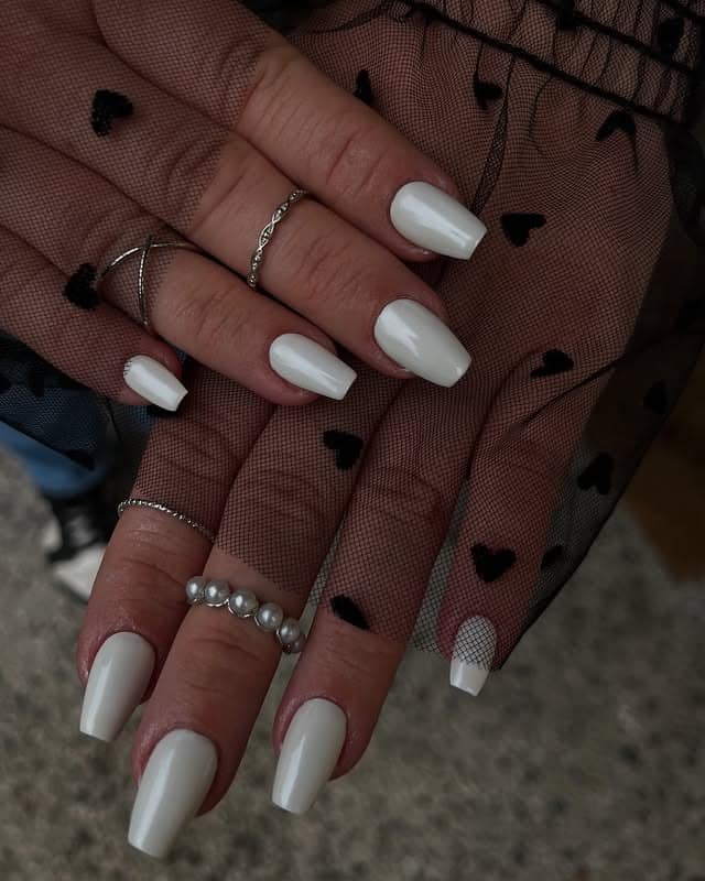 4. Classic Solid White Chrome Coffin Nails - white chrome nail ideas