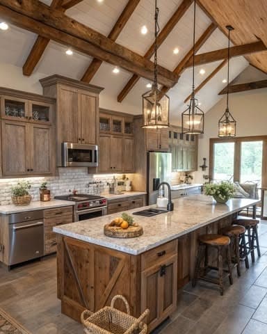 19. Rustic Wood Farmhouse Kitchen with Stone and Metal Accents - farmhouse kitchen ideas