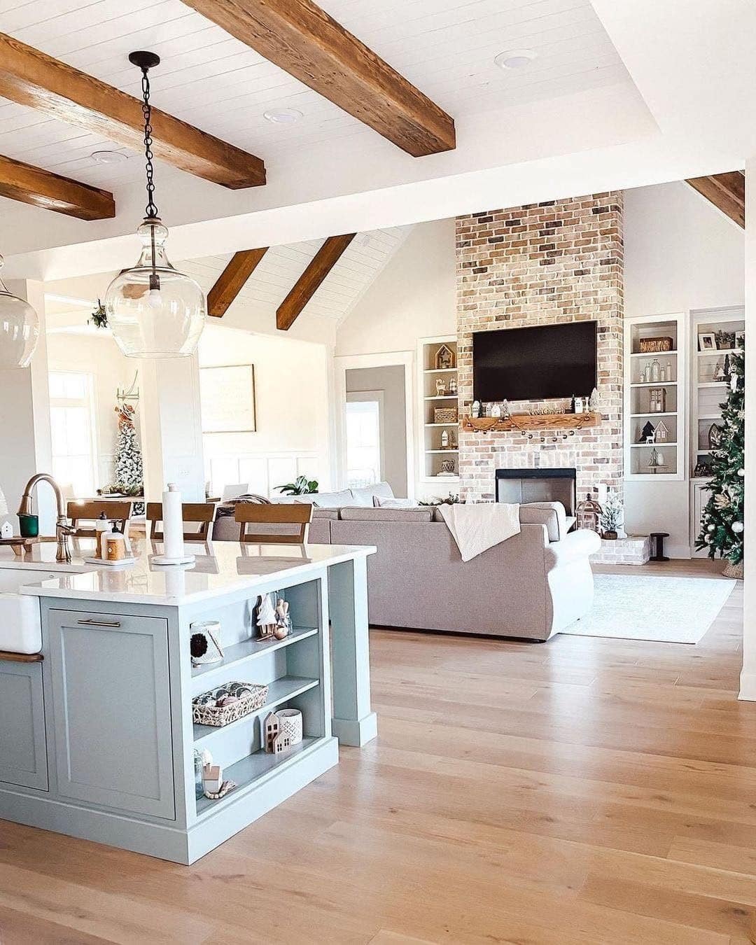 22. Soft Sage and White Open-Concept Farmhouse Kitchen - farmhouse kitchen ideas