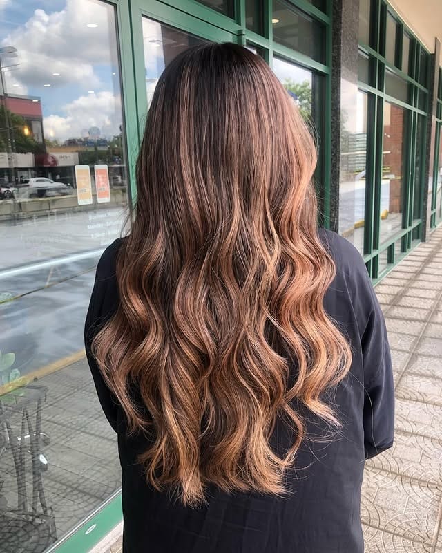 1. Soft Honey Brown Balayage Waves - Honey Brown Hair  Color