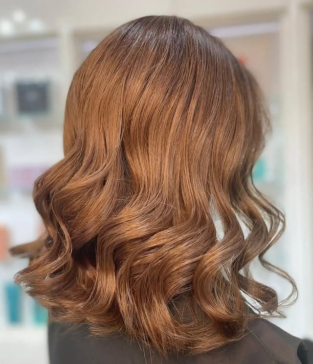 5. Warm Honey Brown Shoulder-Length Waves - Honey Brown Hair  Color