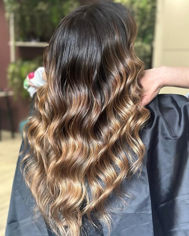 11. Honey Brown Balayage with Defined Waves - Honey Brown Hair  Color