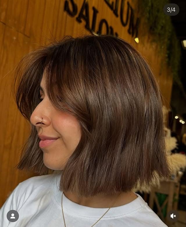 20. Medium Brown Blunt Bob with Curtain Fringe - Blunt Bob Hairstyles