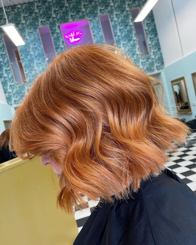 22. Soft Copper Blunt Bob with Loose Waves - Blunt Bob Hairstyles