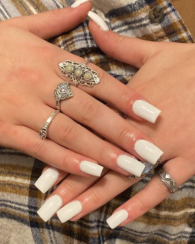 2. Solid Milky White Short Square Nails - white short nail ideas