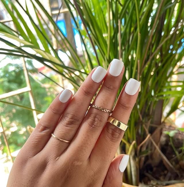 10. Short Square White Nails with Natural Finish - white short nail ideas