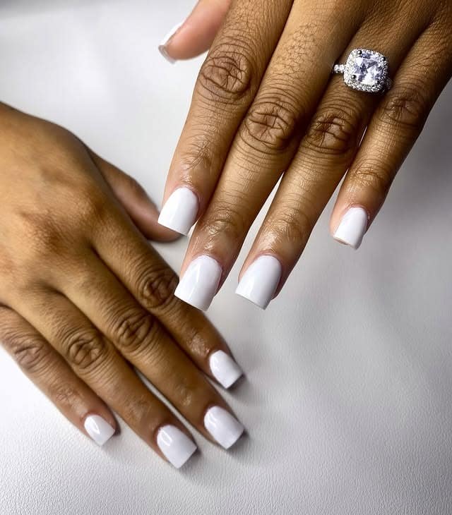 16. Solid White Short Square Nails on Deep Skin Tone - white short nail ideas