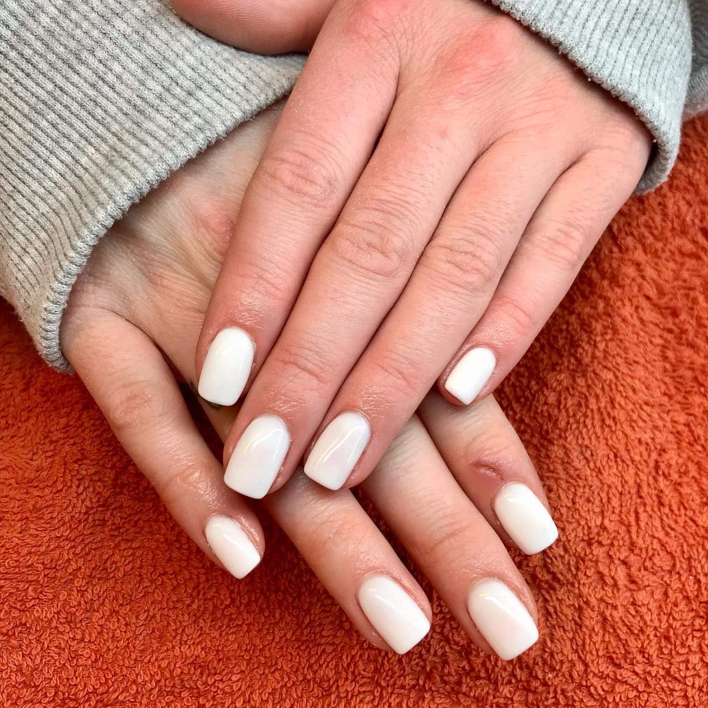 18. Soft White Short Square Nails with Sheer Finish - white short nail ideas