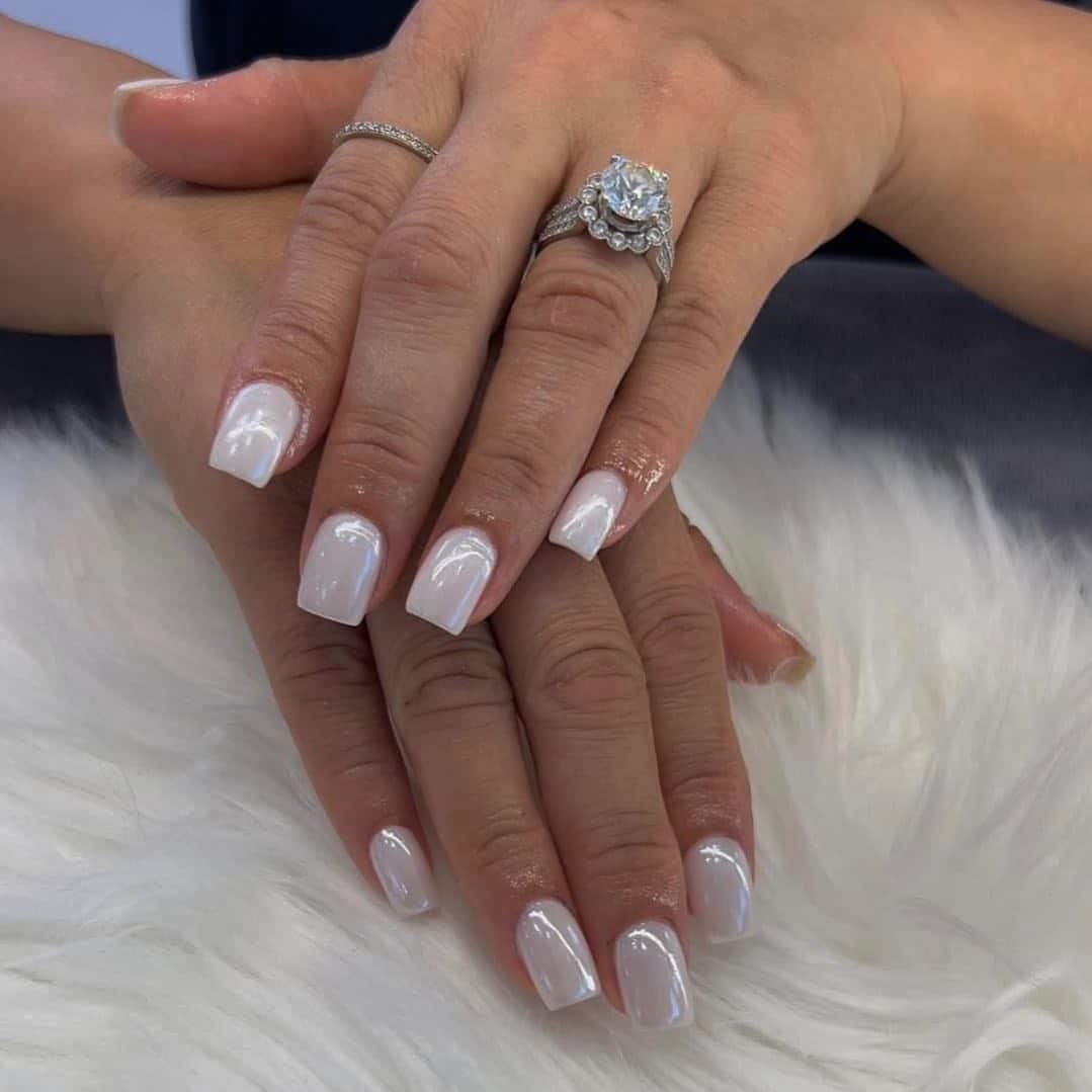 20. Milky White Short Square Nails with Gloss Top Coat - white short nail ideas
