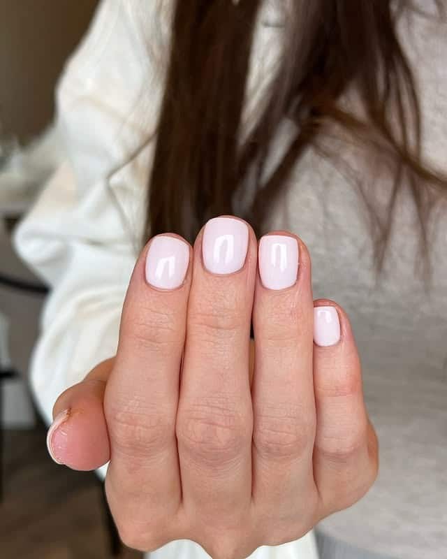 21. Soft Pink-White Short Rounded Nails - white short nail ideas