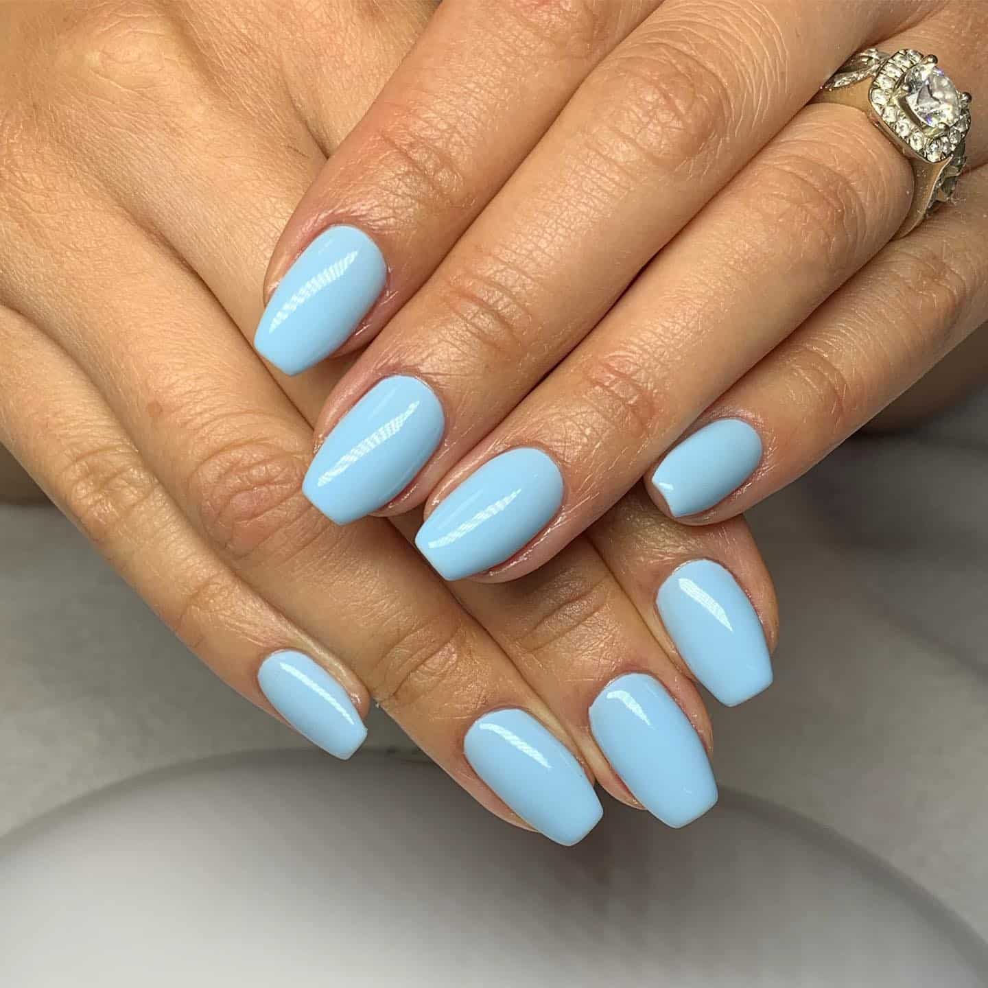 14. Classic Baby Aqua Blue Square Nails - aqua blue nail ideas