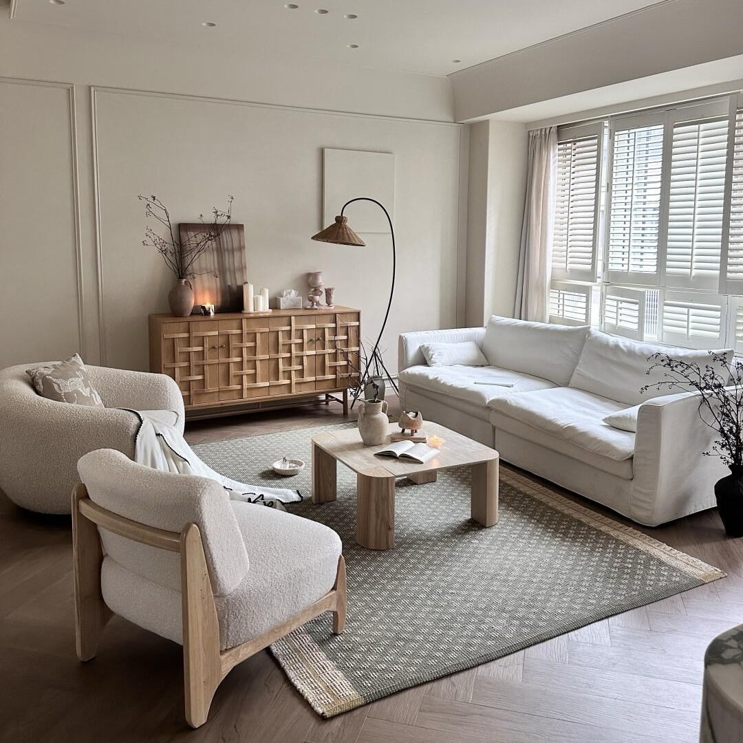 2. Organic Modern Living in Warm Beige - warm and cozy living room ideas