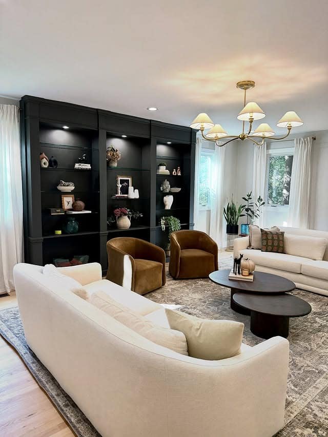 6. Modern Contrast with Cozy Details - warm and cozy living room ideas