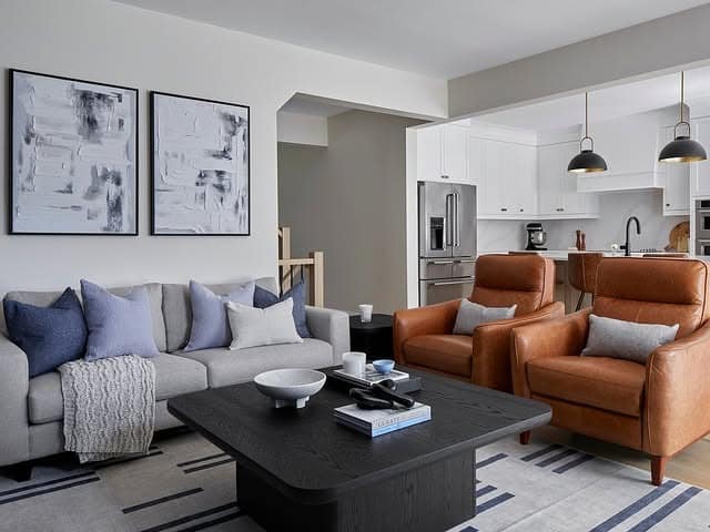 11. Modern Comfort with Gray and Camel Tones - warm and cozy living room ideas