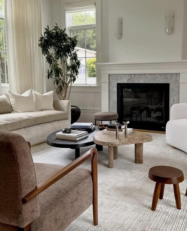 12. Soft Neutral Living with Stone Accents - warm and cozy living room ideas