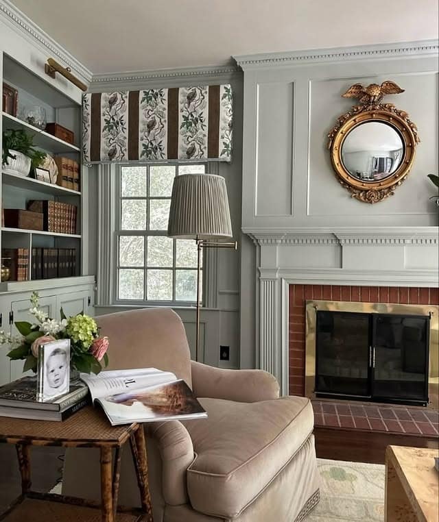 16. Traditional Reading Room in Sage and Soft Neutrals - warm and cozy living room ideas