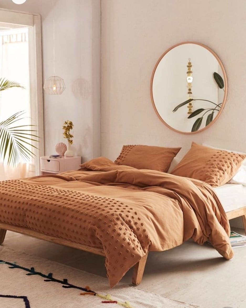 10. Casual Tan Bedroom with Soft Textiles and Light Wood - tan bedroom ideas