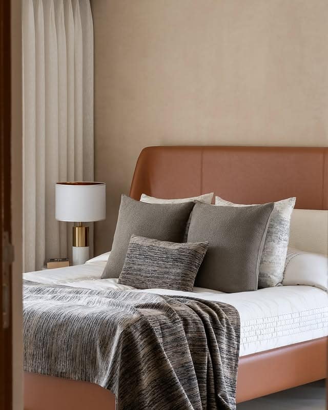 11. Warm Tan Upholstered Bedroom with Soft Neutrals - tan bedroom ideas