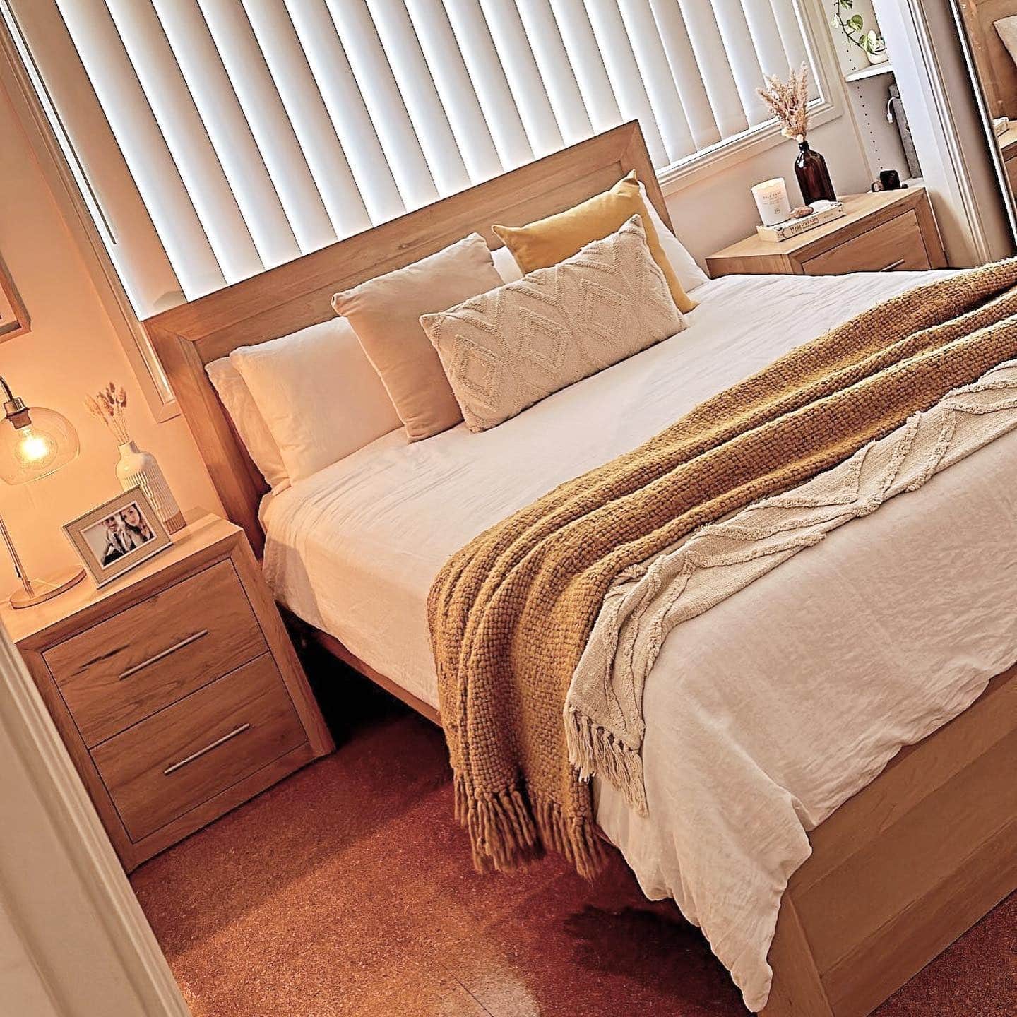 14. Tan and Natural Wood Bedroom with Minimal Styling - tan bedroom ideas