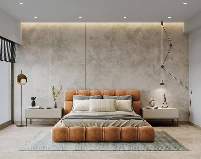 19. Moody Tan Bedroom with Dark Contrast Walls - tan bedroom ideas