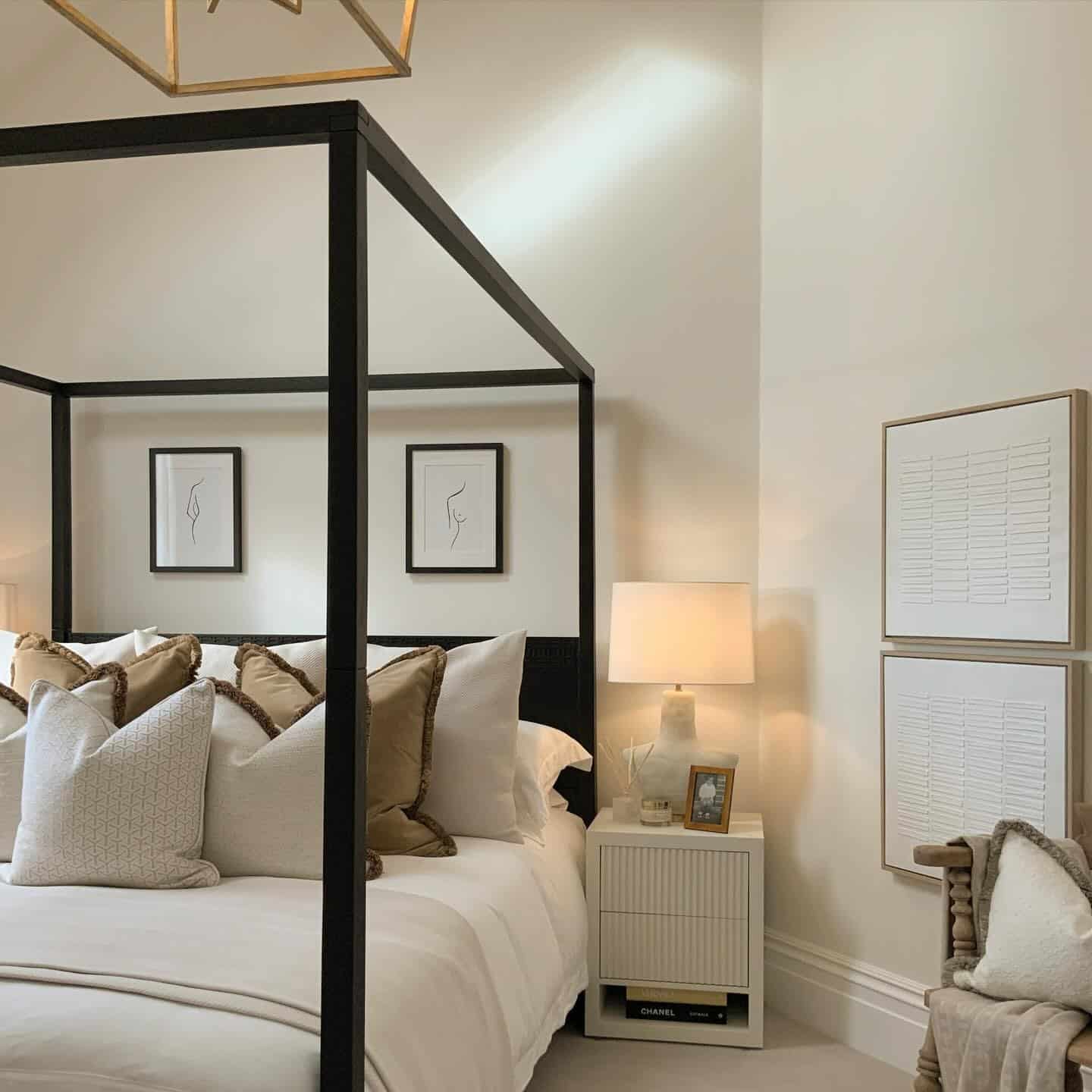 20. Modern Tan Bedroom with Statement Upholstered Bed - tan bedroom ideas