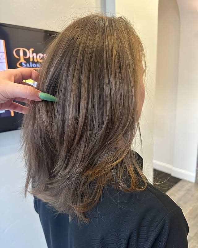 11. Layered Shoulder-Length Cut with Cool Mushroom Brown - Medium-Length Hairstyles