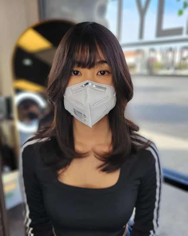 20. Layered Medium Cut with Wispy Fringe and Deep Brown - Medium-Length Hairstyles