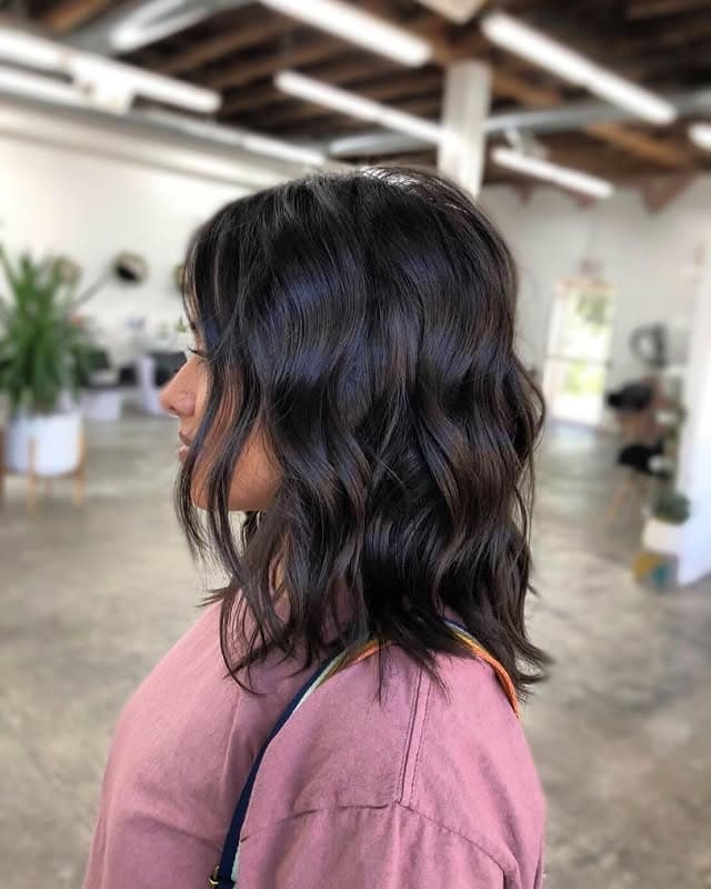 22. Soft Layered Waves with Natural Dark Brown - Medium-Length Hairstyles