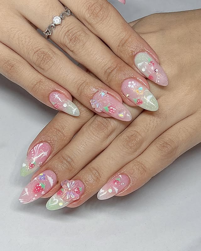 3. Pastel Fantasy Almond Nails in Pink and Mint - asian nail ideas