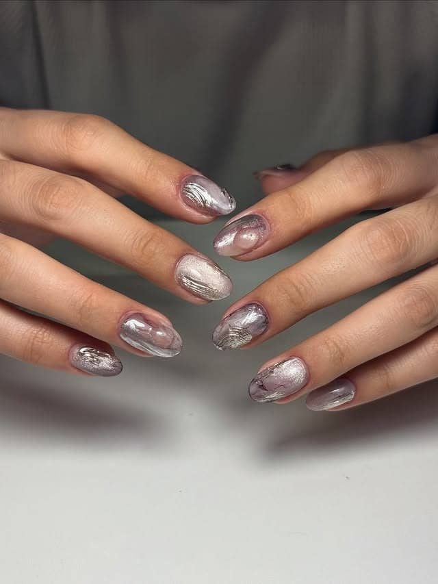 9. Metallic Veil Nails in Silver and Soft Mauve - asian nail ideas