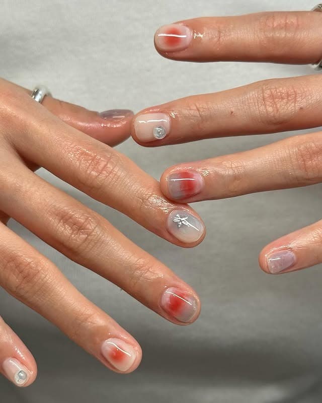 16. Minimal Jelly Nails in Clear and Cherry Red - asian nail ideas