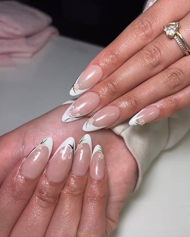 19. Soft French Floral Nails in Nude and White - asian nail ideas