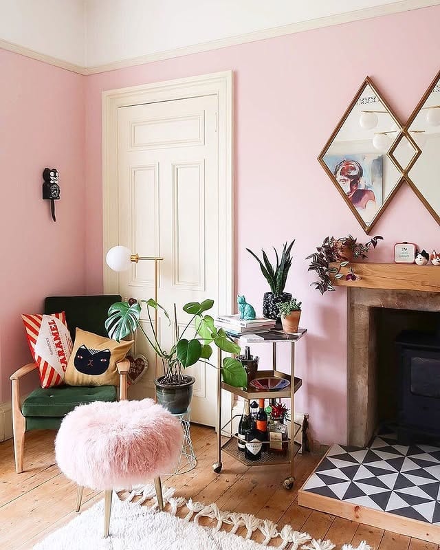 4. Vintage Pink Charm with Botanical Styling - pink living room ideas