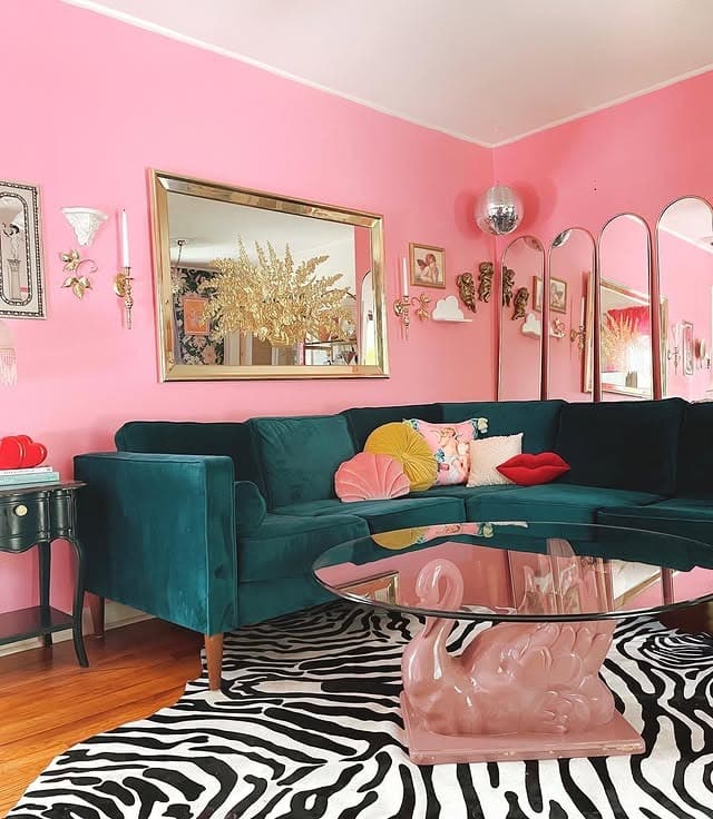 7. Eclectic Pink Space with Statement Furniture - pink living room ideas