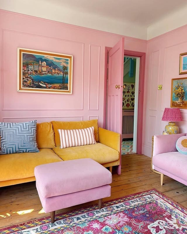 18. Classic Pink Sitting Room with Vintage Accents - pink living room ideas