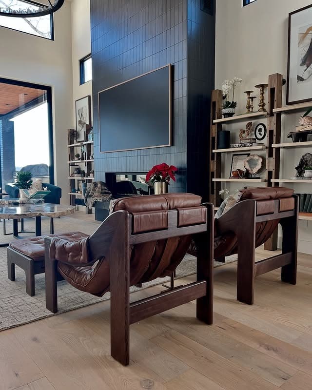 1. Sculpted Modern Lounge in Black and Walnut - black and brown living room ideas