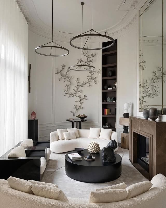 17. Elegant Monochrome Living Room with Black and Cream - black and brown living room ideas